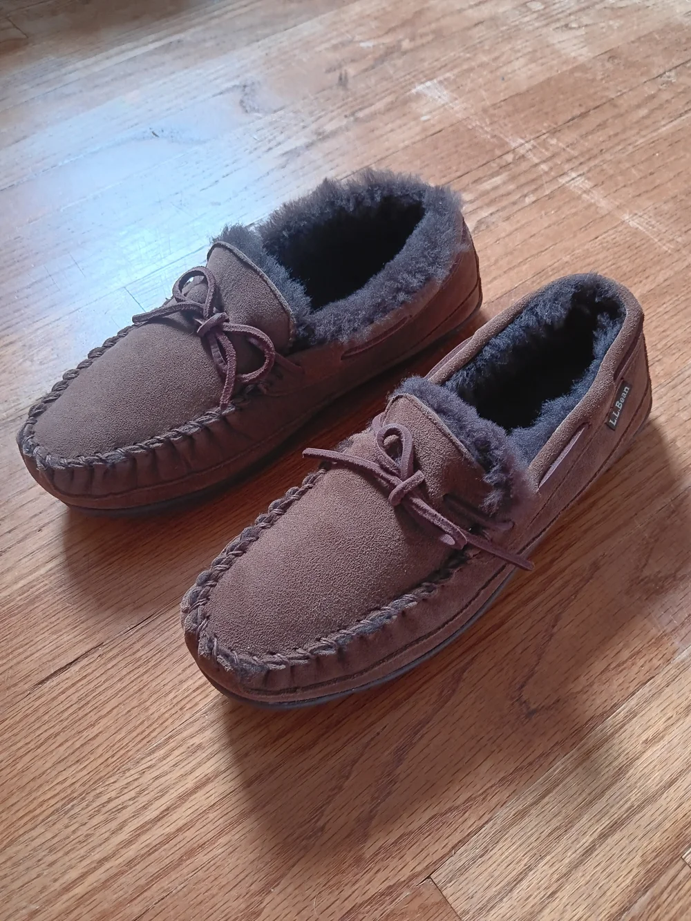 L.L. Bean Men's Wicked Good Chocolate Brown Suede Shearling Slipper Moccasins 9